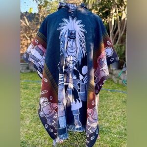 Japanese Anime alpaca poncho, one size, unisex hooded hand made in Ecuador.